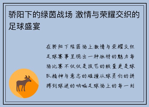 骄阳下的绿茵战场 激情与荣耀交织的足球盛宴